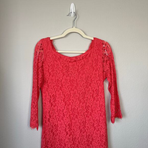DIANE VON FURSTENBERG Zarita Dress Coral Lace Size 12 Mini Sheath Cocktail New - Picture 4 of 9